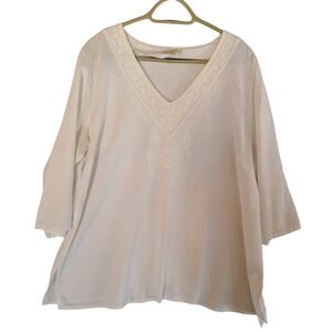 Saint Tropez West White Embroidered Linen Blend Tunic Top Plus Size 1X